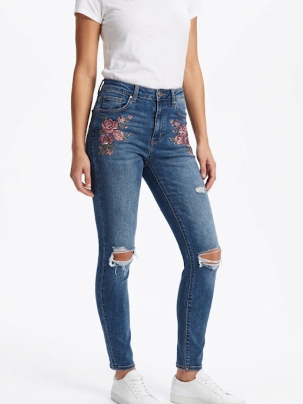 Garage Rose Embroidered Blue‎ Skinny Jeans High Rise Size 03